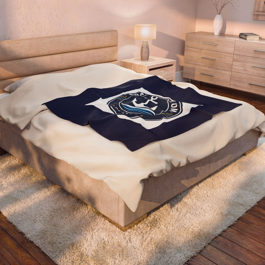 BoatersOnly Anchor Logo Velveteen Plush Blanket — Nautical Anchor Design, Established 2026