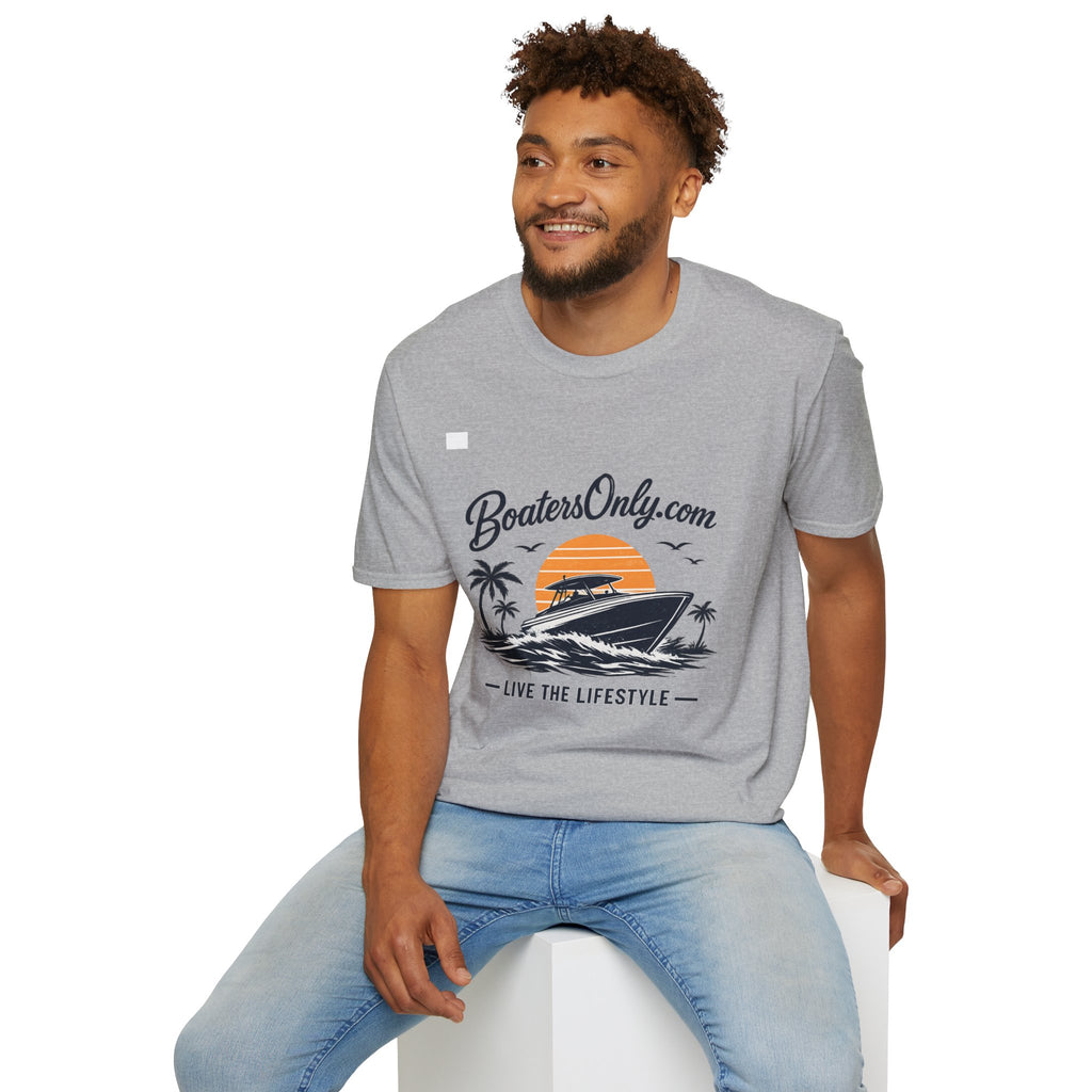 BoatersOnly.com Boat Life T-Shirt — Sunset Palm Boat Tee