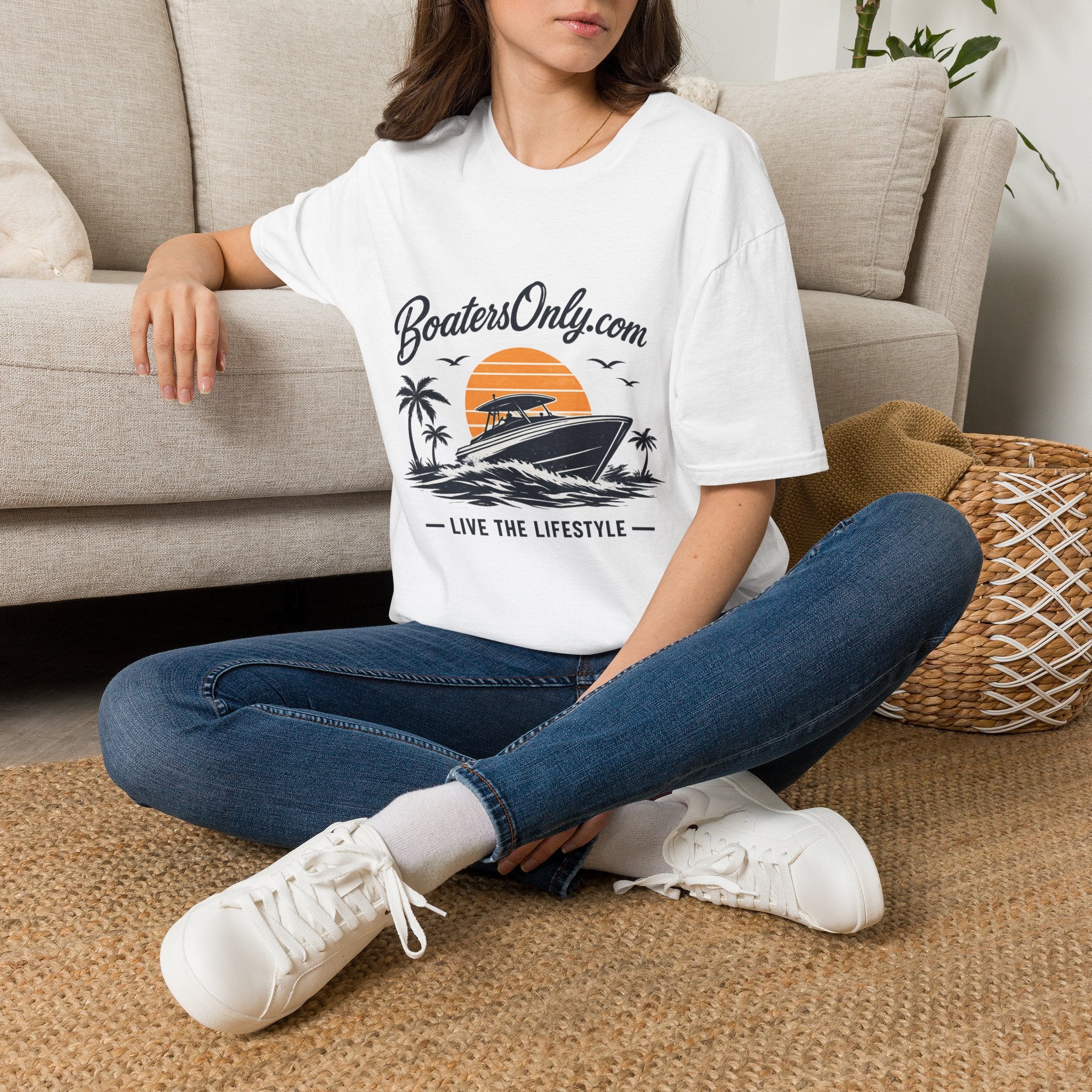 BoatersOnly.com Boat Life T-Shirt — Sunset Palm Boat Tee