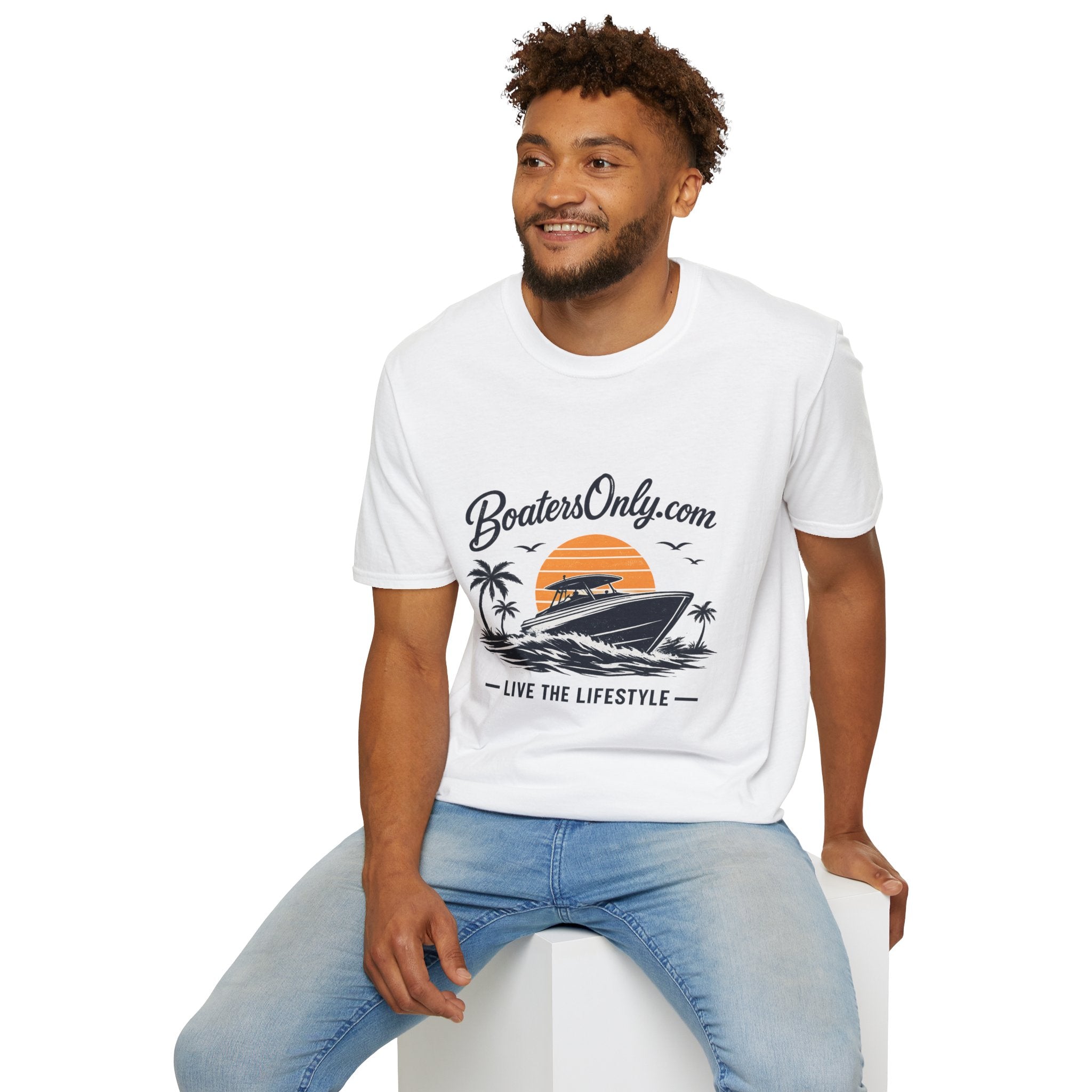 BoatersOnly.com Boat Life T-Shirt — Sunset Palm Boat Tee