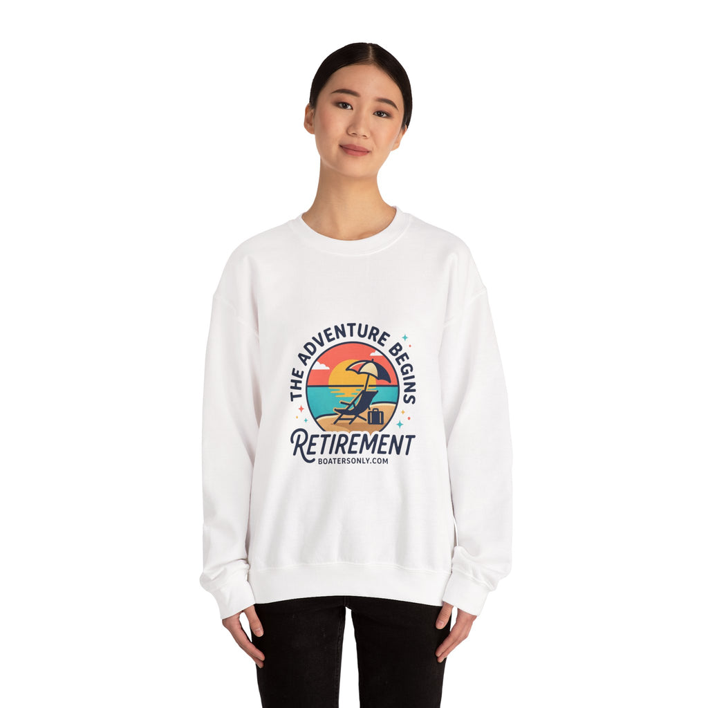 The Adventure Begins Retirement Sweatshirt | beach life, travel