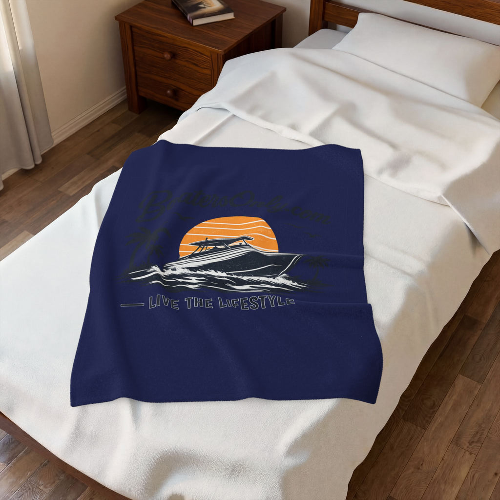 BoatersOnly Anchor Logo Velveteen Plush Blanket — Nautical Anchor Design, Established 2026
