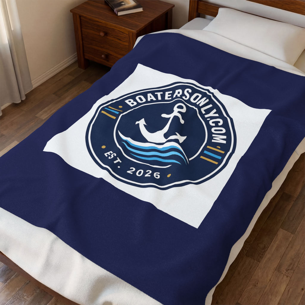 BoatersOnly Anchor Logo Velveteen Plush Blanket — Nautical Anchor Design, Established 2026