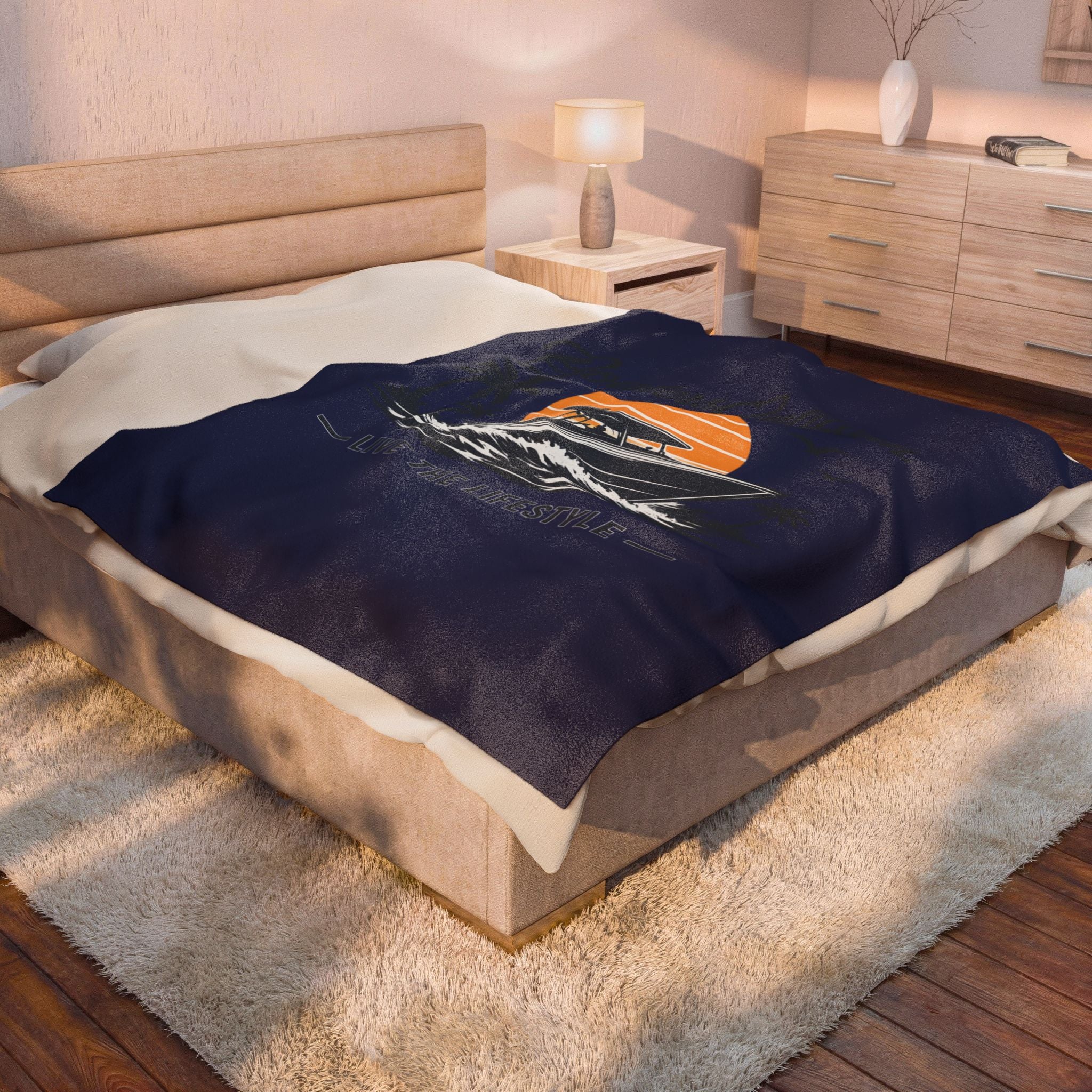 BoatersOnly Anchor Logo Velveteen Plush Blanket — Nautical Anchor Design, Established 2026