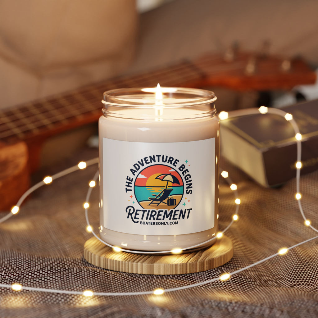 Adventure Begins Retirement Candle | Scented Soy, Beach Travel Theme