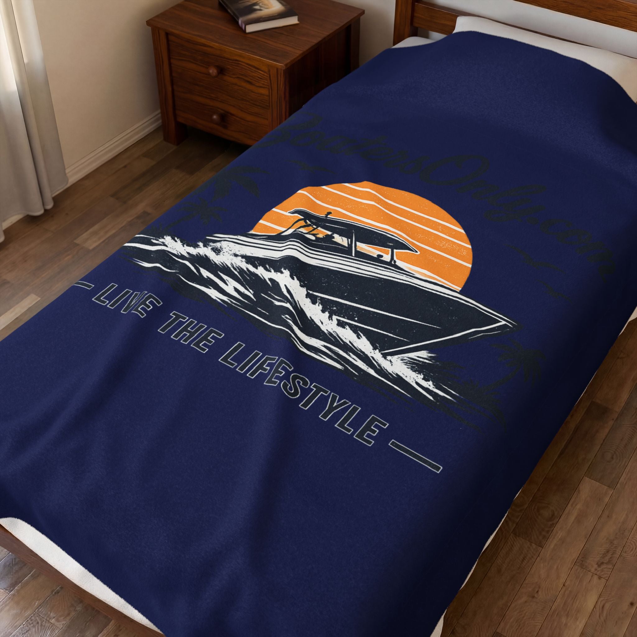 BoatersOnly Anchor Logo Velveteen Plush Blanket — Nautical Anchor Design, Established 2026