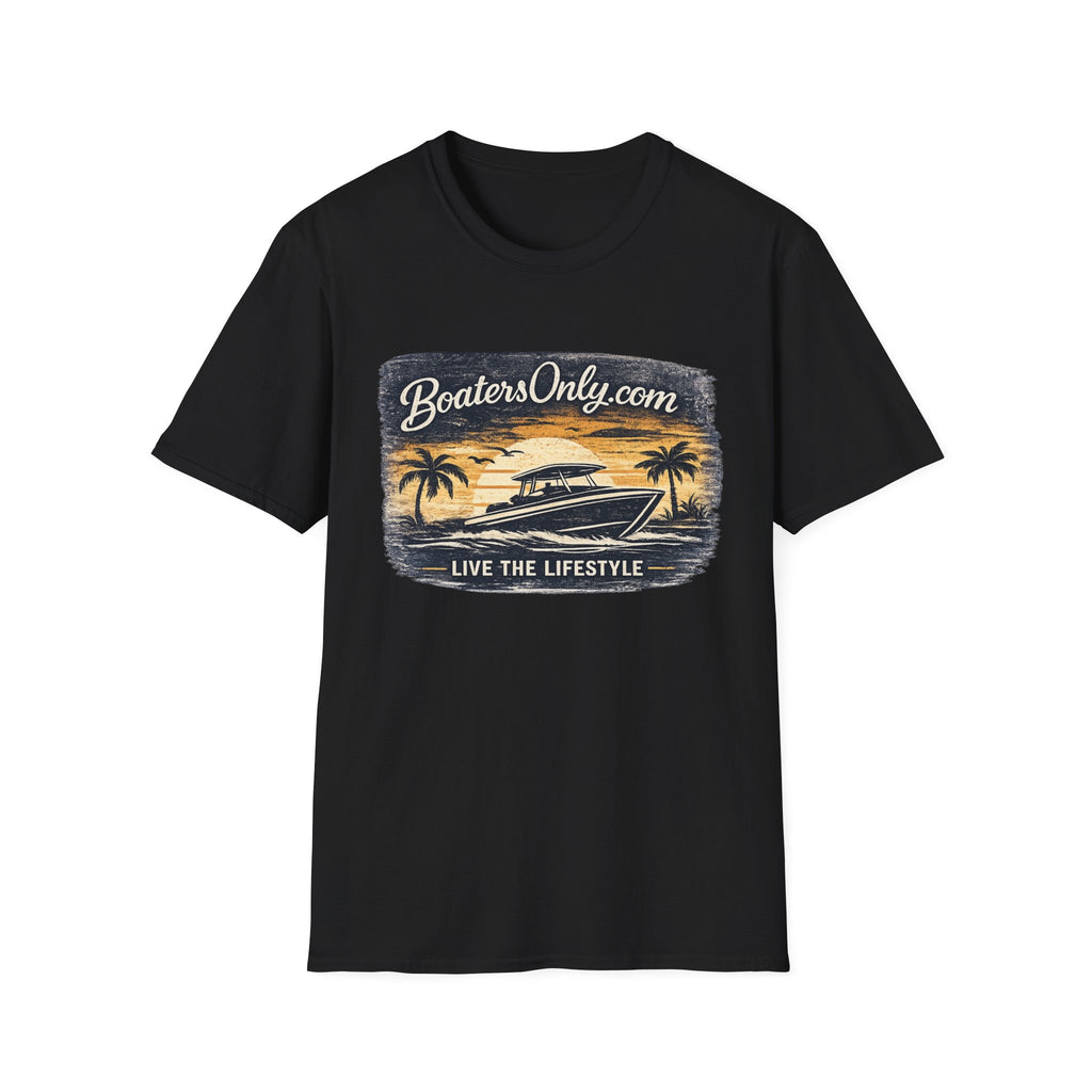 BoatersOnly.com Sunset Boat T-Shirt — Live The Lifestyle Graphic Tee