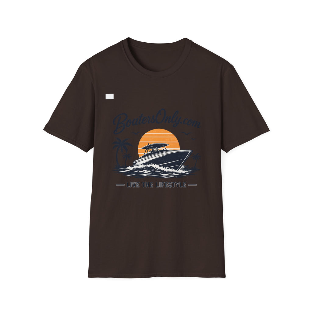 BoatersOnly.com Boat Life T-Shirt — Sunset Palm Boat Tee
