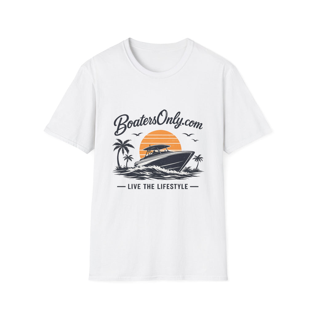 BoatersOnly.com Boat Life T-Shirt — Sunset Palm Boat Tee