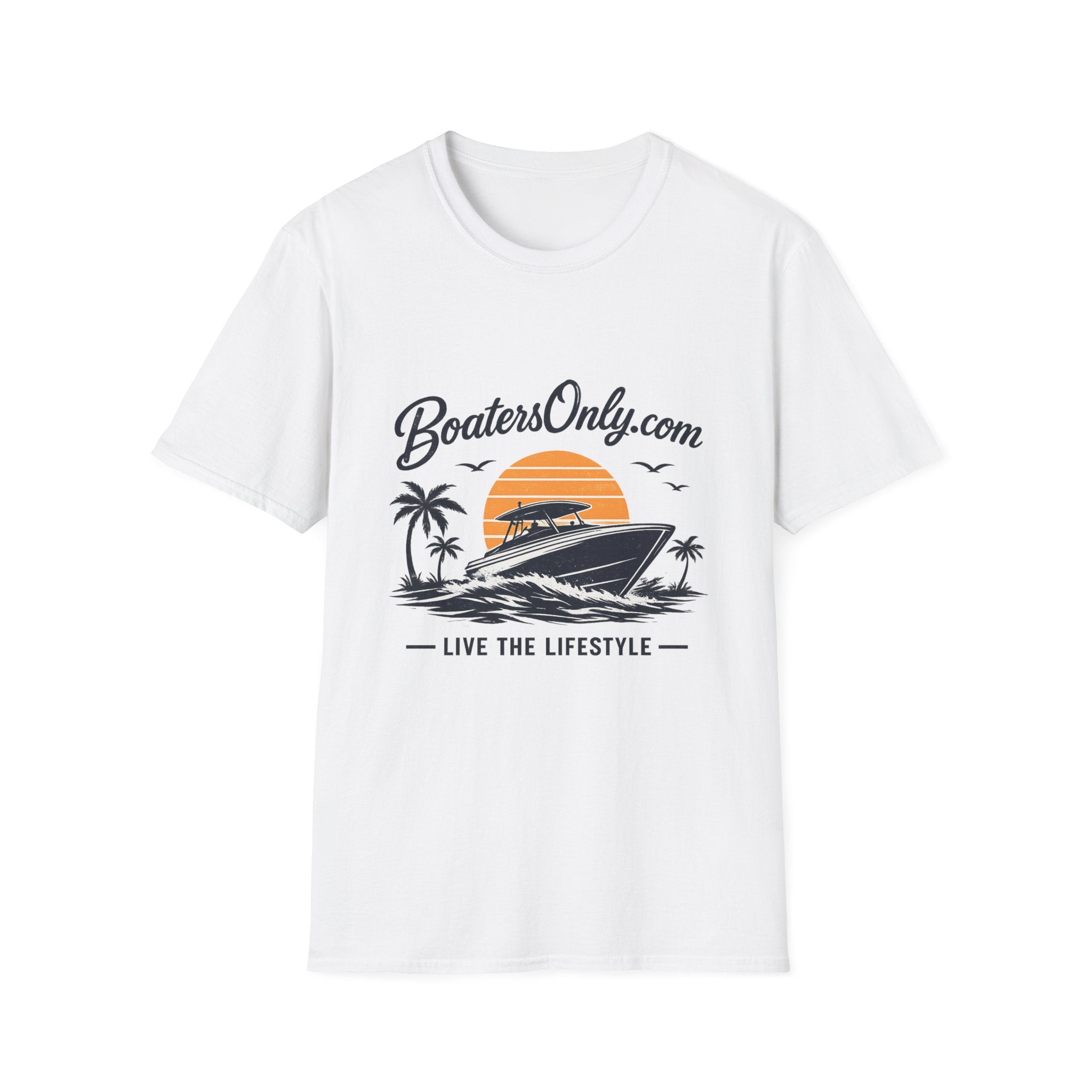 BoatersOnly.com Boat Life T-Shirt — Sunset Palm Boat Tee
