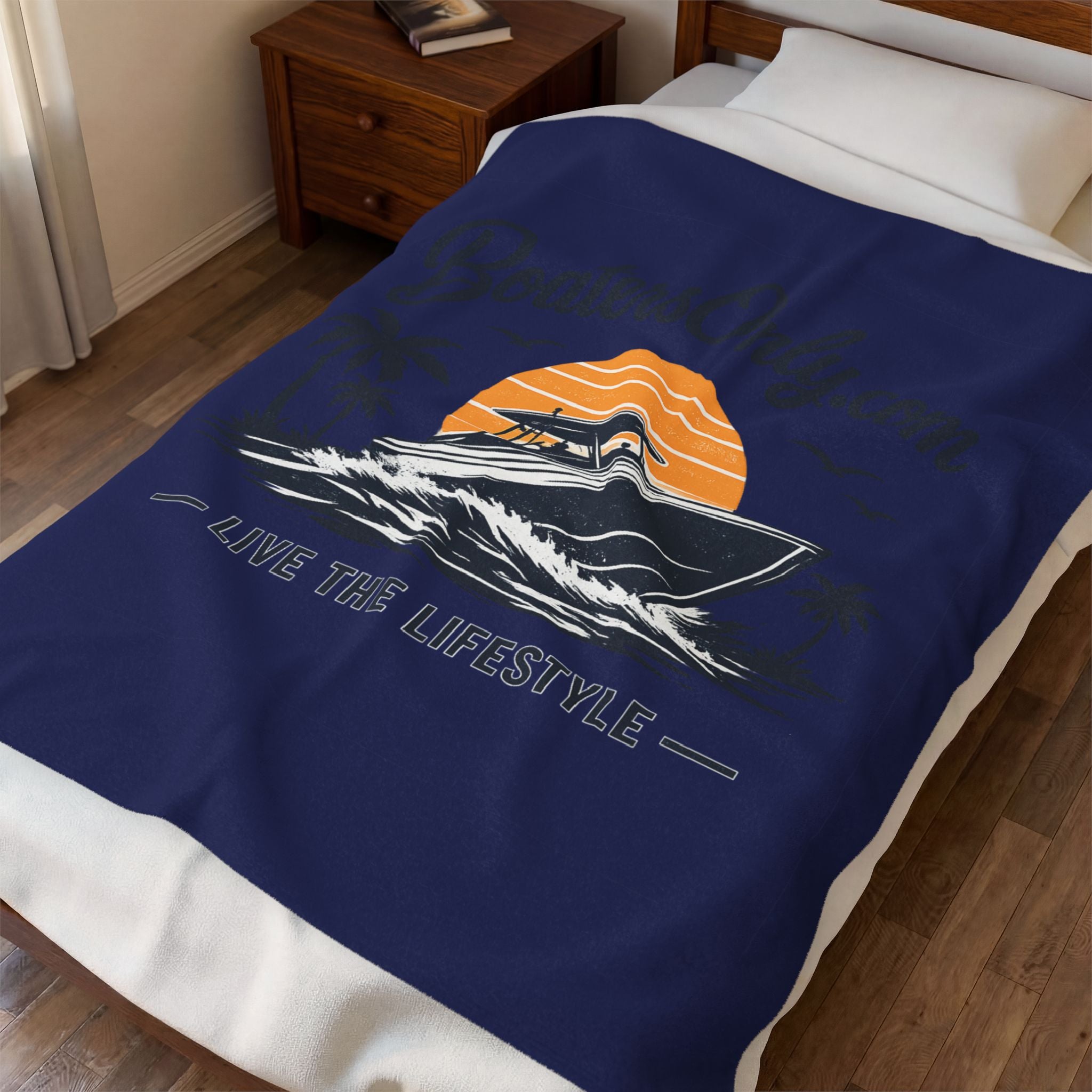 BoatersOnly Anchor Logo Velveteen Plush Blanket — Nautical Anchor Design, Established 2026