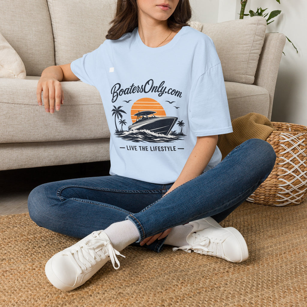 BoatersOnly.com Boat Life T-Shirt — Sunset Palm Boat Tee